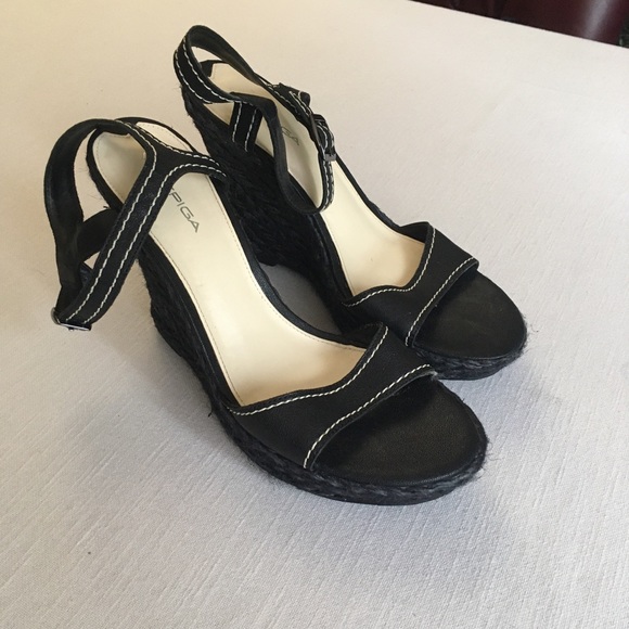 Via Spiga Espadrille Wedge Leather Sandals Black - Picture 4 of 12